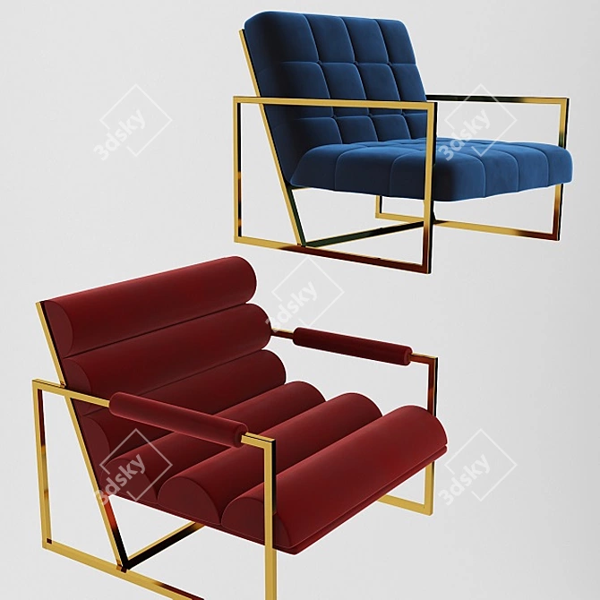 Golden Channeled Lounge Chair 3D model image 1