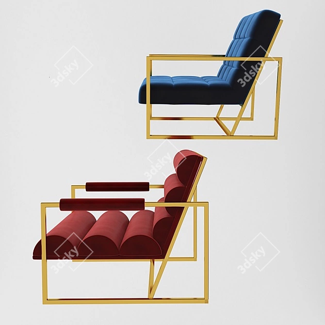 Golden Channeled Lounge Chair 3D model image 3