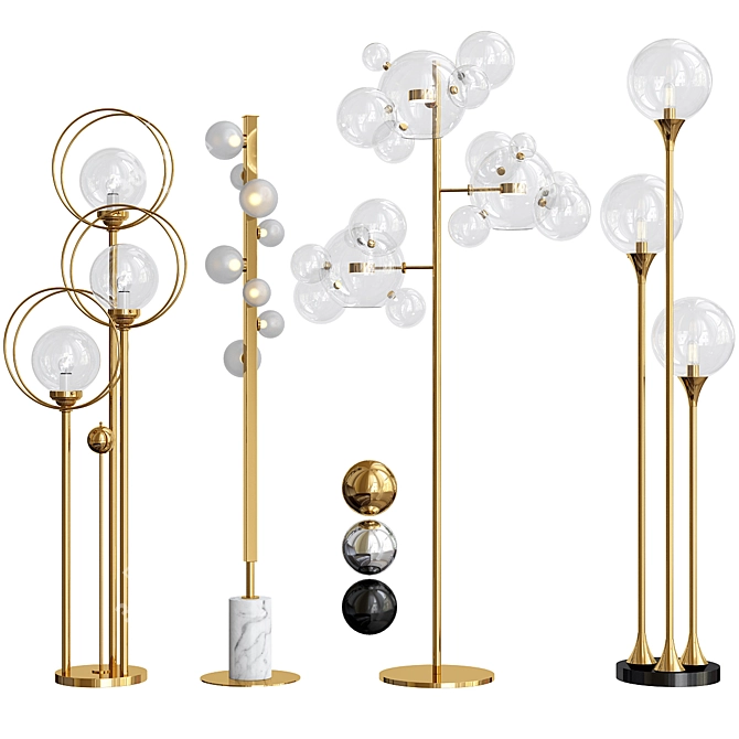 Modern Brass LED Floor Lamp Set 3D model image 1