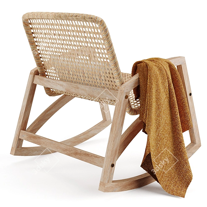 Vintage Thana Rocking Chair - Eucalyptus Wood & Rope 3D model image 2