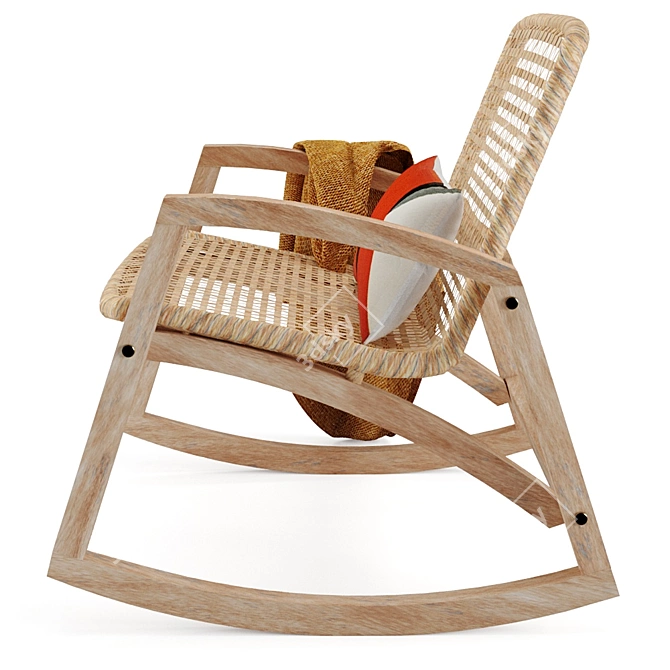 Vintage Thana Rocking Chair - Eucalyptus Wood & Rope 3D model image 3