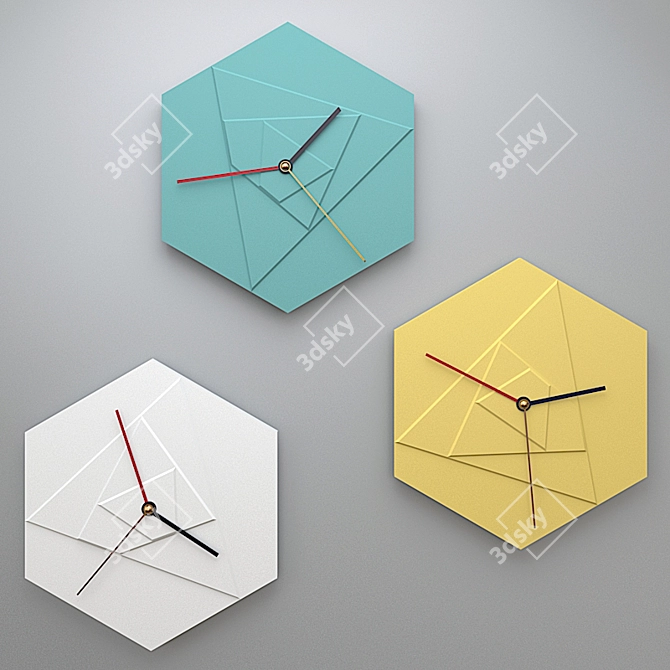 Pastel Geometric Wall Clocks 3D model image 1