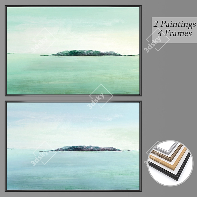 Modern Wall Paintings Set with Multiple Frames 3D model image 1