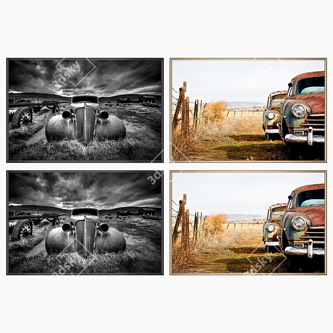 Versatile Wall Paintings Set with Frames 3D model image 2