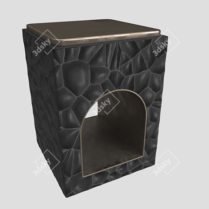 Gilded Wood Stool: Chic Square Design 3D model image 1