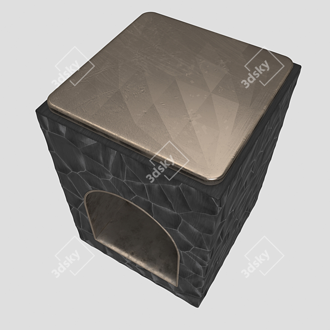 Gilded Wood Stool: Chic Square Design 3D model image 2