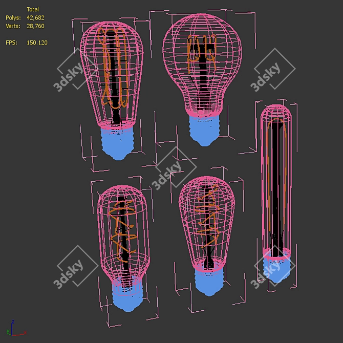 Vintage Edison Bulb Lamps Set 3D model image 3