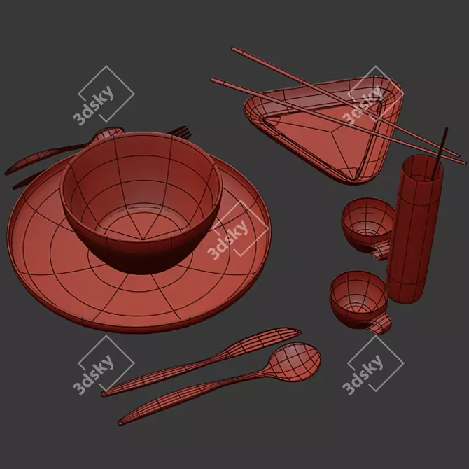 Modern Style Tableware Set 3D model image 5