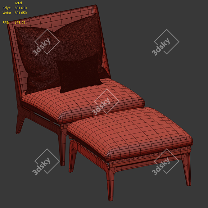 Luxury Satin Brass Boudoir Chair 3D model image 5