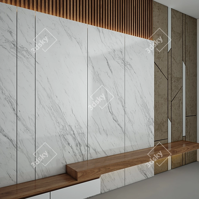 Elegant Velor Wood Wall Panels 3D model image 2