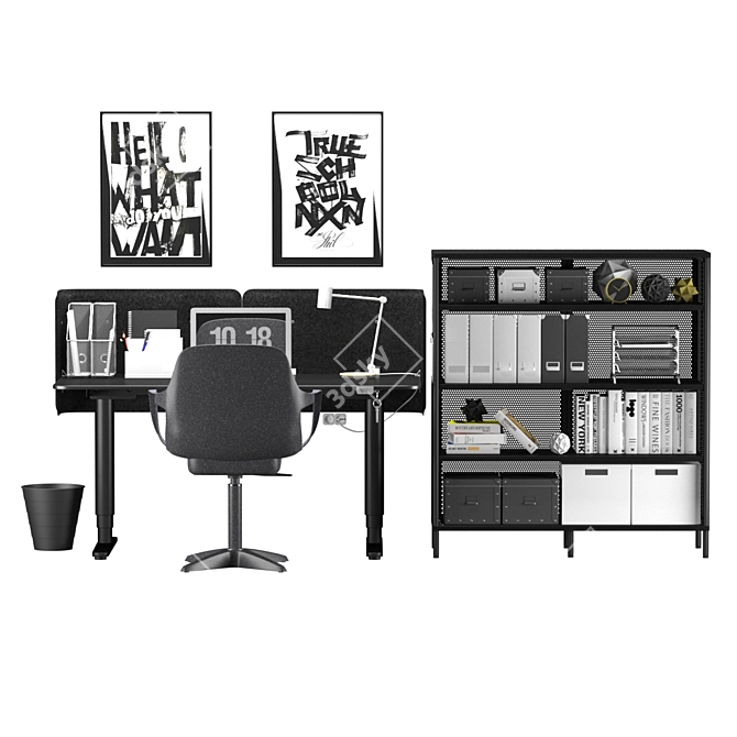 Modern IKEA Home Office Set 3D model image 2