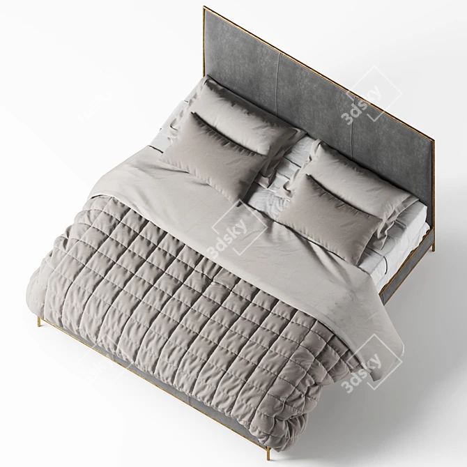Rustic Elegance: Thaddeus Leather Bed 3D model image 2