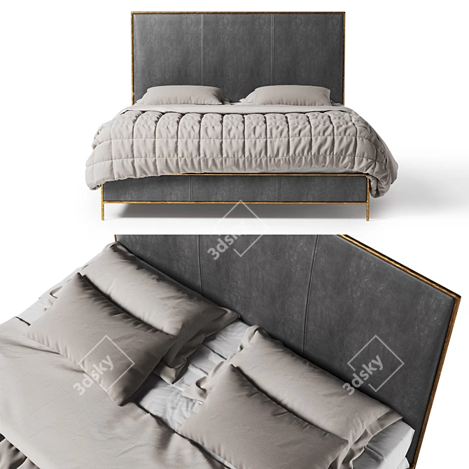 Rustic Elegance: Thaddeus Leather Bed 3D model image 3