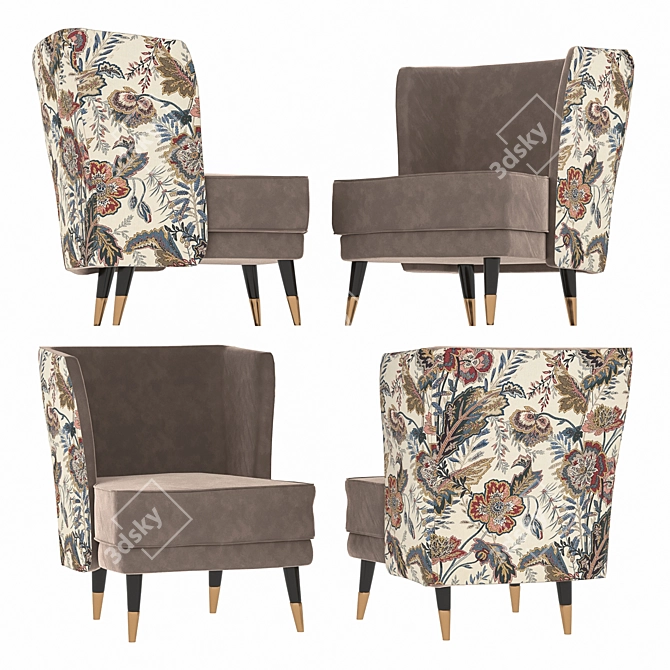 Floral Print Deco Armchair 3D model image 1