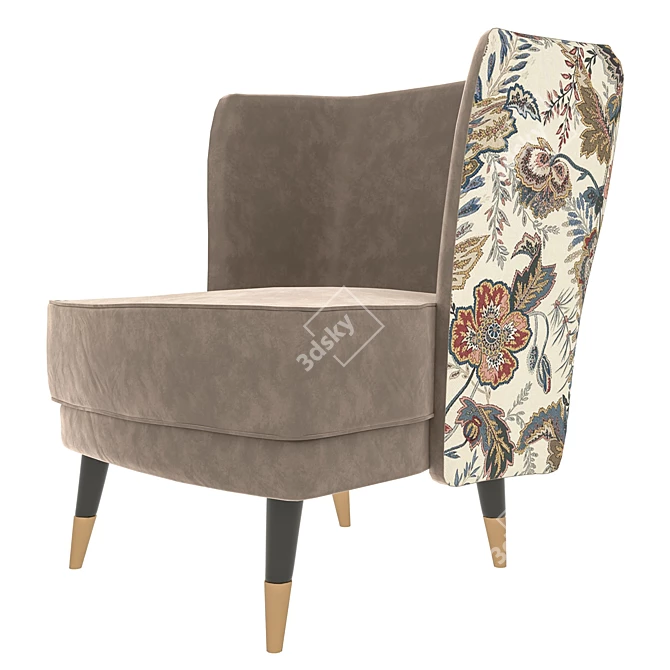 Floral Print Deco Armchair 3D model image 4