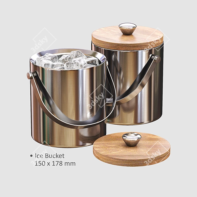 Elegant Nickel & Wood Barware 3D model image 3