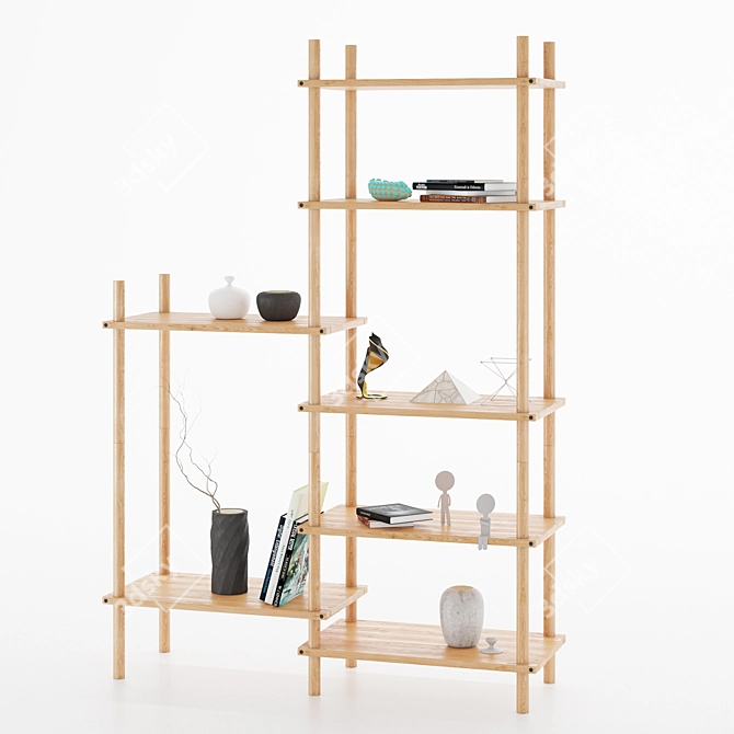 Modular Wood Shelf: Space-saving Storage Solution 3D model image 1