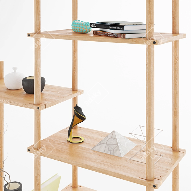 Modular Wood Shelf: Space-saving Storage Solution 3D model image 4