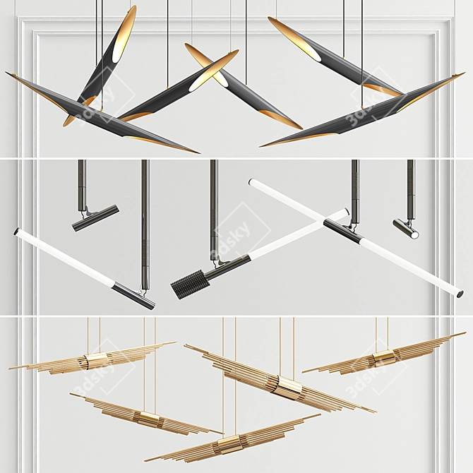 Coltrane Angled Delta Chandelier - Sleek Lighting Statement 3D model image 1