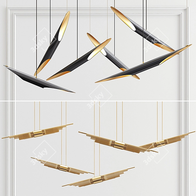 Coltrane Angled Delta Chandelier - Sleek Lighting Statement 3D model image 2