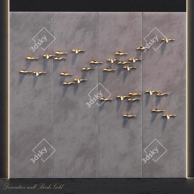 Golden Birds Decorative Panel 3D model image 1