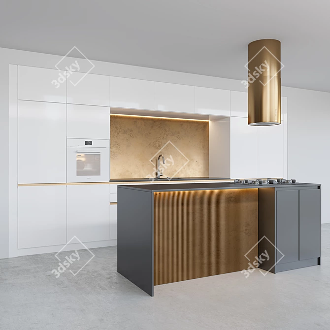 Modern Kitchen 12: Stove & Island Tube, V-ray Render 3D model image 1