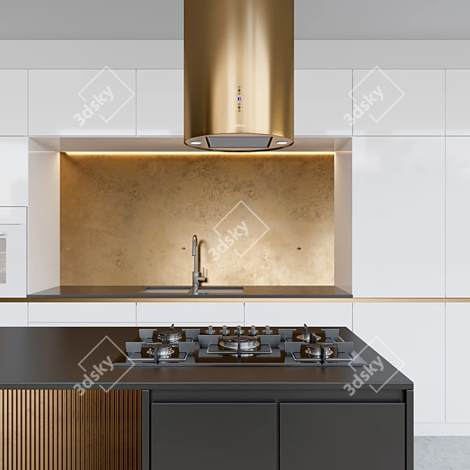 Modern Kitchen 12: Stove & Island Tube, V-ray Render 3D model image 2