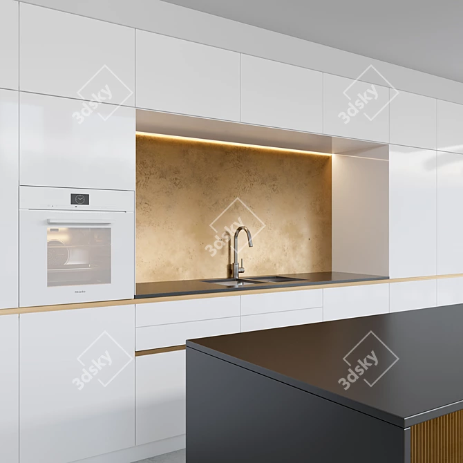 Modern Kitchen 12: Stove & Island Tube, V-ray Render 3D model image 3