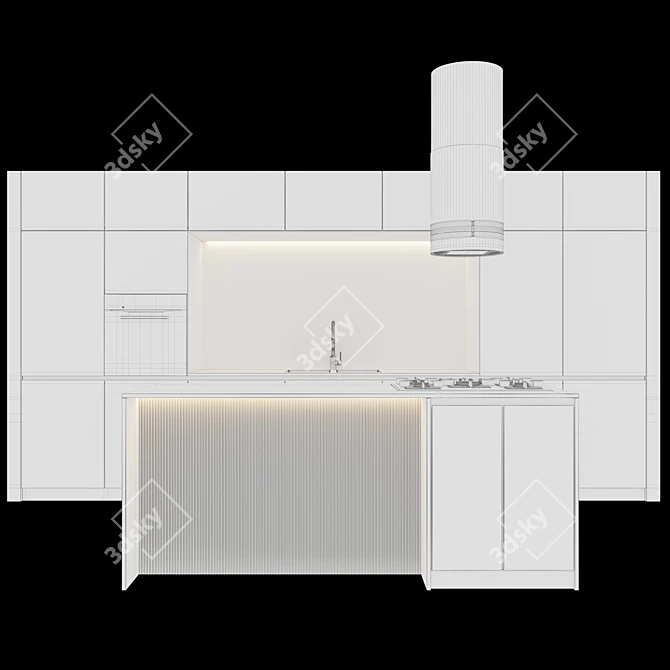 Modern Kitchen 12: Stove & Island Tube, V-ray Render 3D model image 4