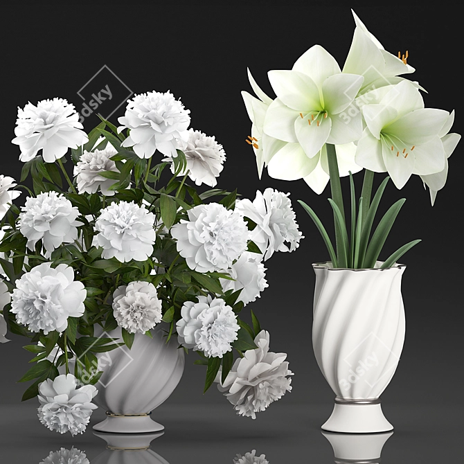 Elegant White Floral Bouquet 3D model image 2