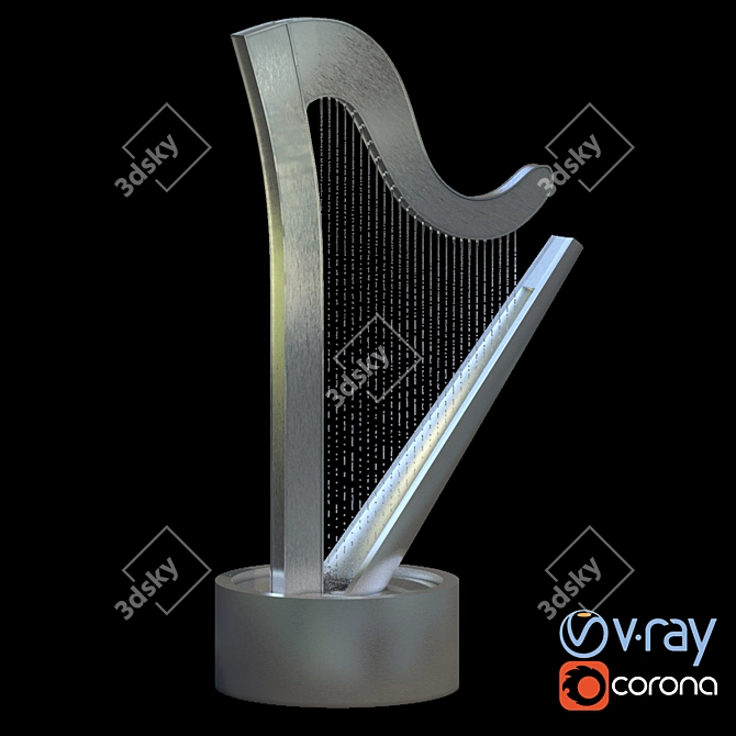 Sleek Spline Harp Fountain 3D model image 1