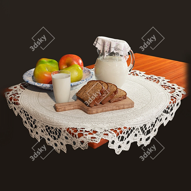 Rustic Milk & Apple Still Life 3D model image 5