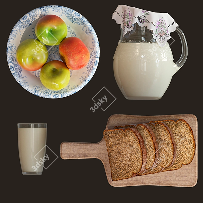 Rustic Milk & Apple Still Life 3D model image 7