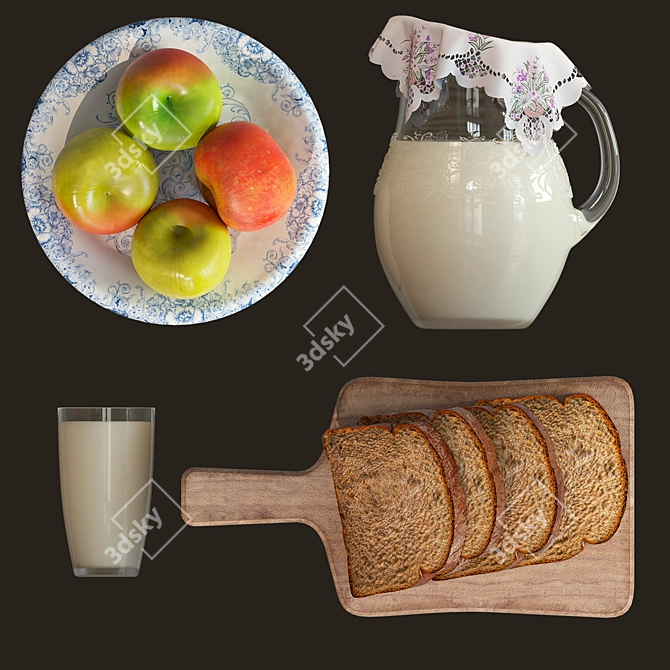 Rustic Milk & Apple Still Life 3D model image 10