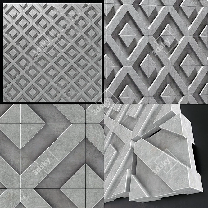 Modern Concrete Tile Wall Decor 3D model image 5