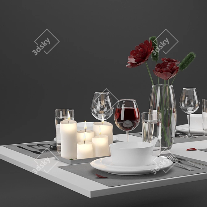 Elegant Dinner Table Arrangement 3D model image 3