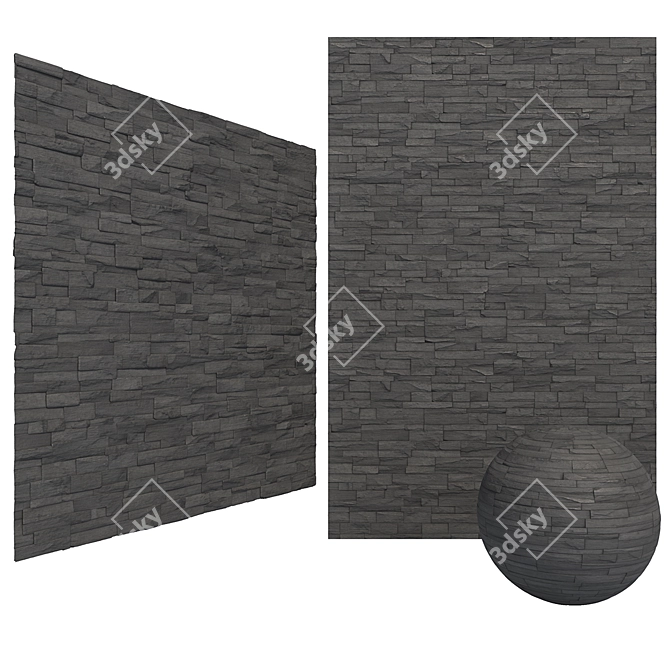 Black Stone Mosaic Wall Tile 3D model image 1