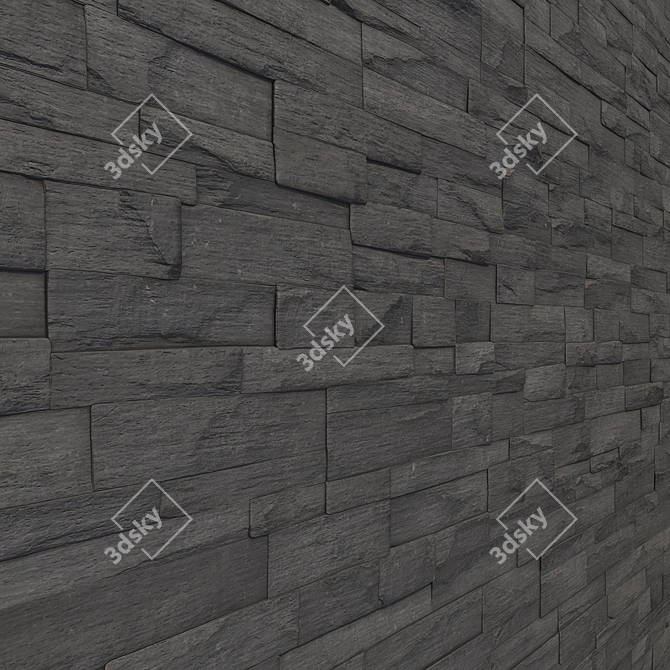 Black Stone Mosaic Wall Tile 3D model image 2