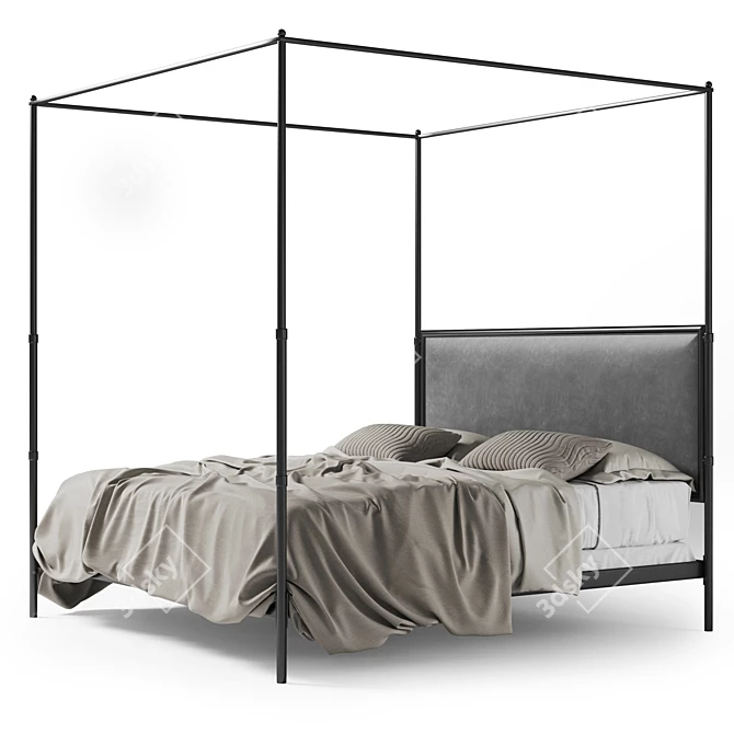 Elegant French Iron Canopy Bed 3D model image 1