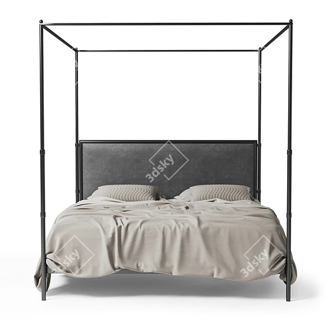 Elegant French Iron Canopy Bed 3D model image 2