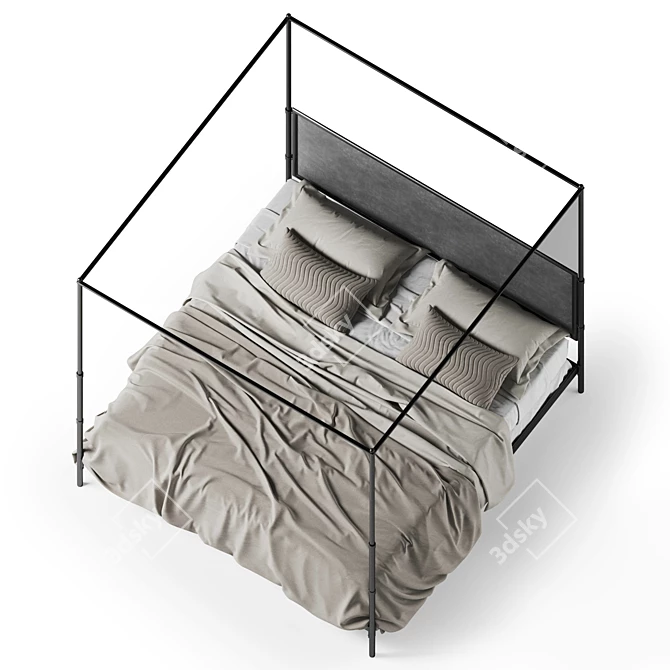 Elegant French Iron Canopy Bed 3D model image 4