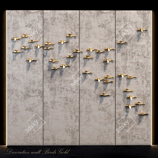 Elegant Golden Bird Decor 3D model image 1