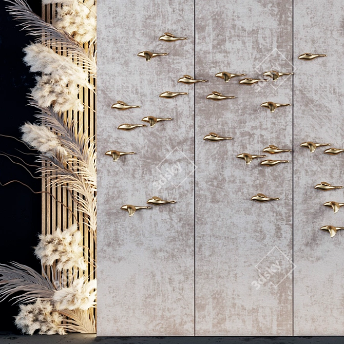 Golden Birds Decorative Panel 3D model image 2