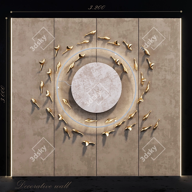 Golden Bird Decor Panel: Elegant Wall Art 3D model image 1