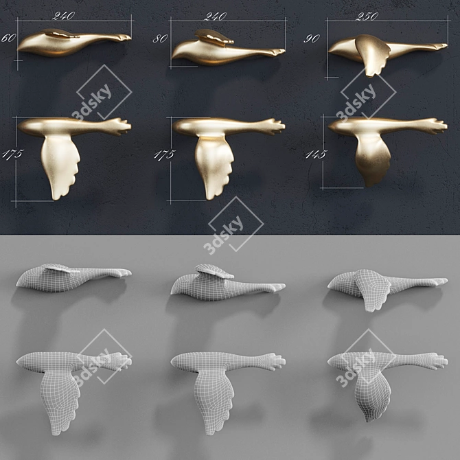 Golden Bird Decor Panel: Elegant Wall Art 3D model image 5