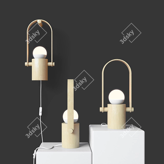 Sleek Wood Hermit Lamp 3D model image 1