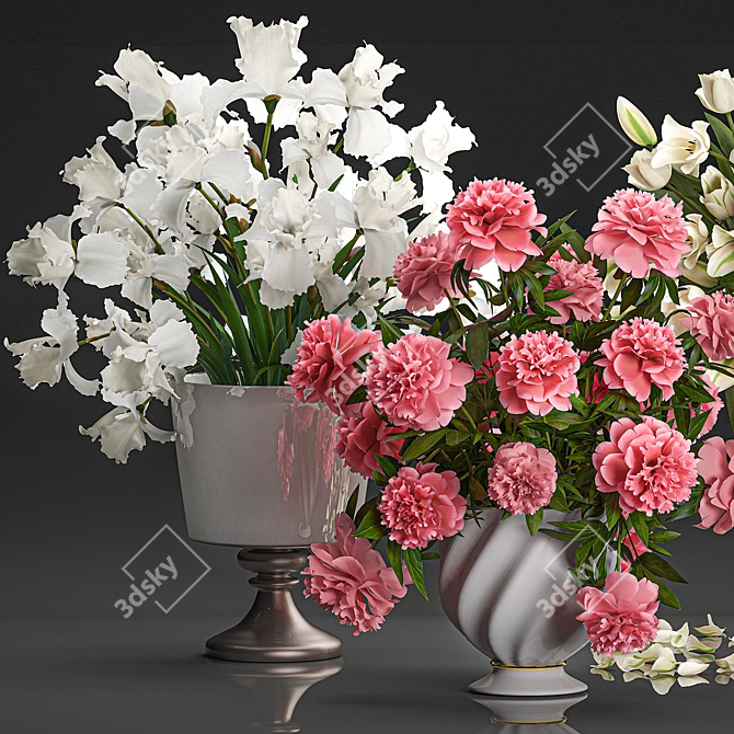 White Flower Bouquet in Glass Vase 3D model image 2