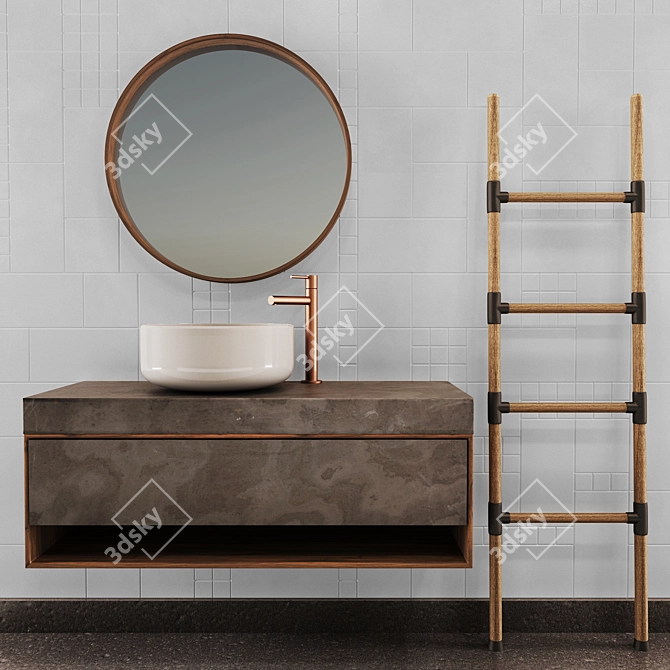 Satin Copper Modern Bath Set 3D model image 1