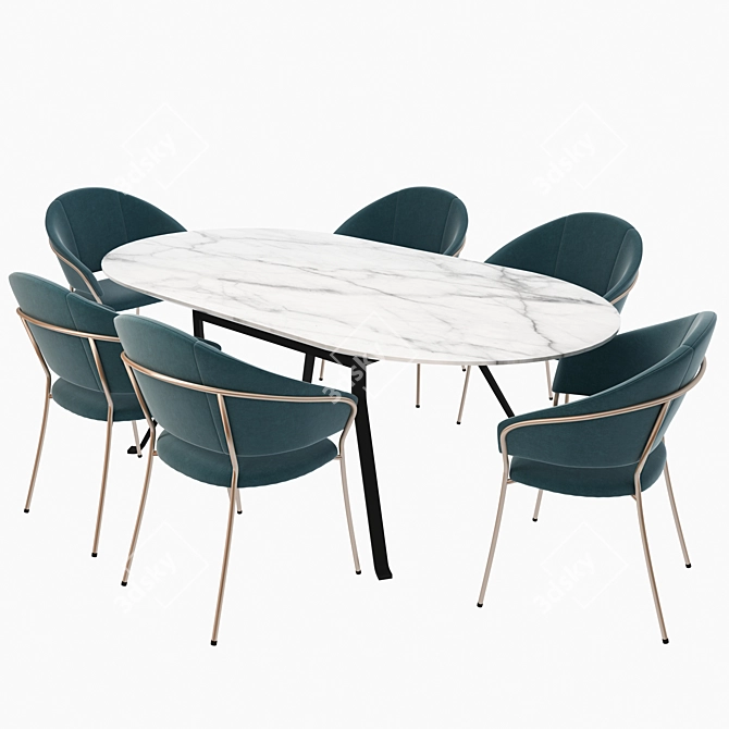 Elegant Stone Dining Table & Jazz Armchair 3D model image 1