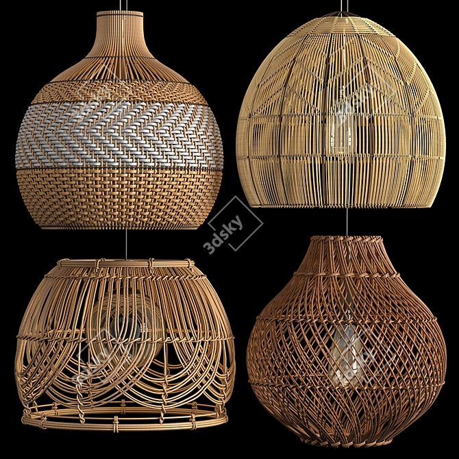 Four Rattan Pendant Lights:
"Quartet of Rustic Charm 3D model image 1